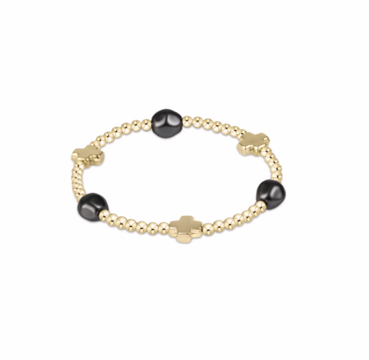 enewton Signature Cross Admire Gold Pattern 3mm Bead Bracelet Pearl Dark Grey