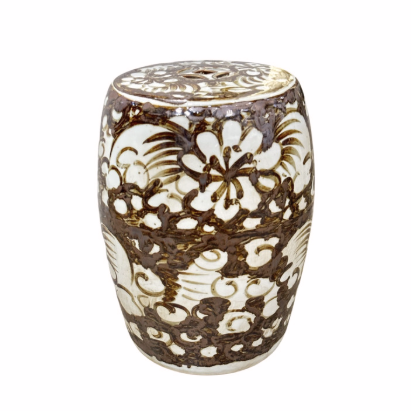 Rustic Brown Porcelain Garden Stool Twist Flower