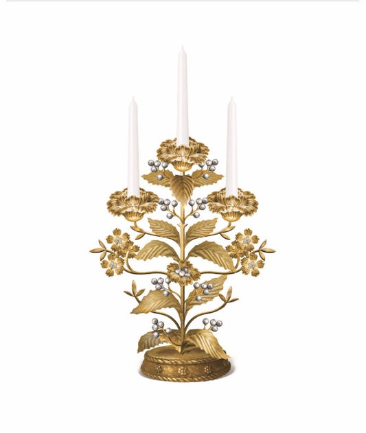 Juliska Forest Walk Holly 13" Gold & Silver Centerpiece Candelabra