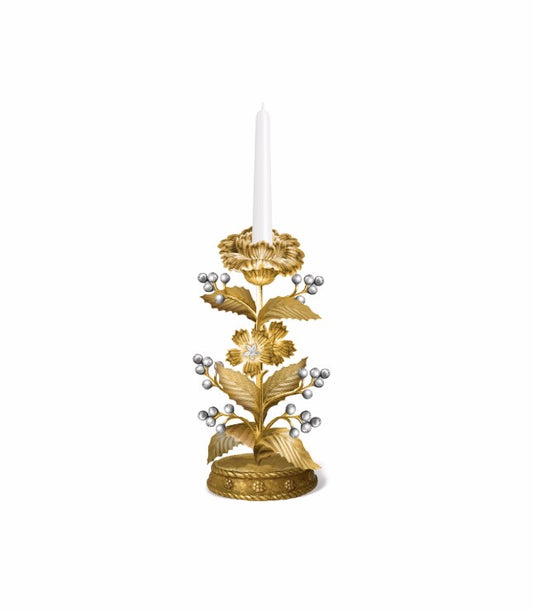Juliska Forest Walk Holly 9" Gold & Silver Candlestick