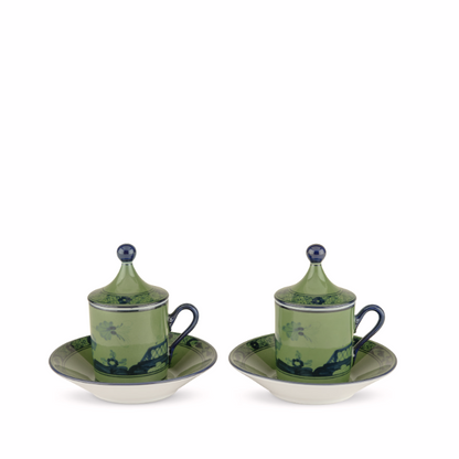 Oriente Italiano Malachite Espresso Set for Two, Ginori 1735