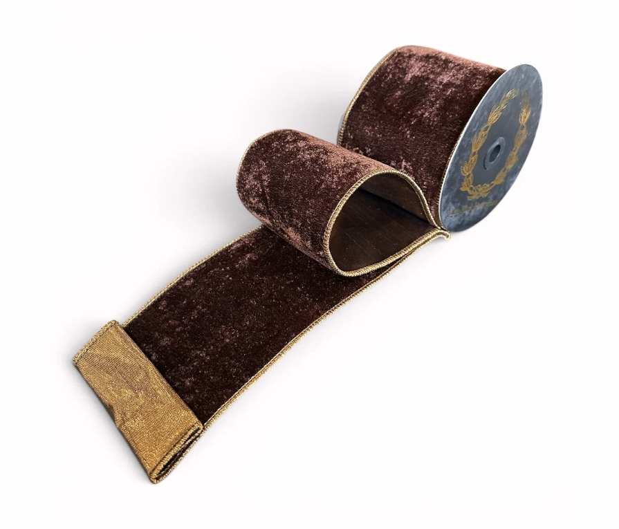 John Mark Enterprises Velvet Metallic Dupion Fused Dark Brown 4"