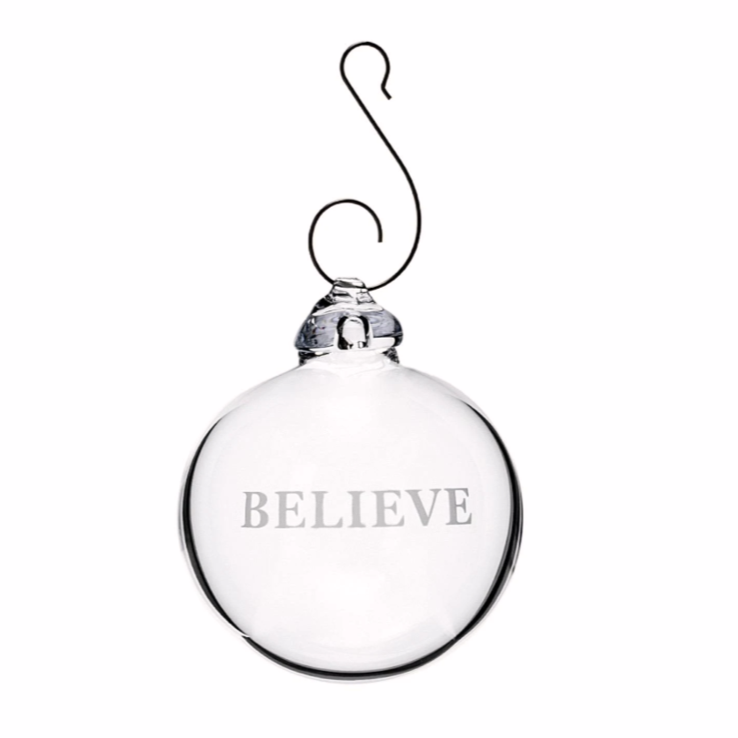 Simon Pearce Engraved "Believe" Round Ornament, Gift Boxed