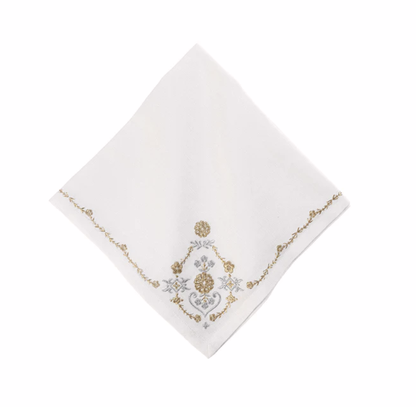 Juliska Heidi Metallic Gold & Silver Embroidered Napkins (Set of 4)