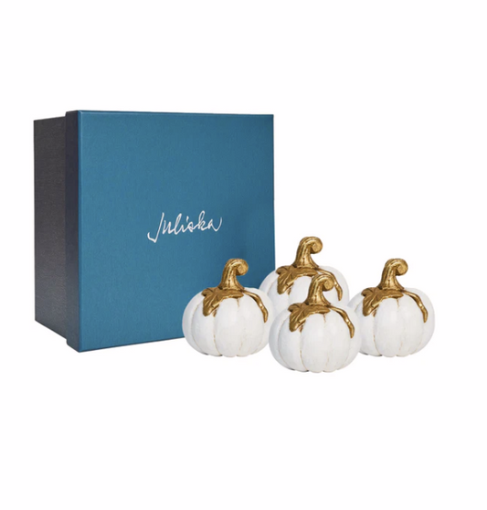 Juliska Forest Walk White & Gold Pumpkin Place Card Holders, Set of 4