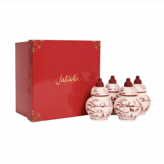 Juliska Country Estate Winter Frolic Ruby Ginger Jar Place Card Holders (Set of 4)