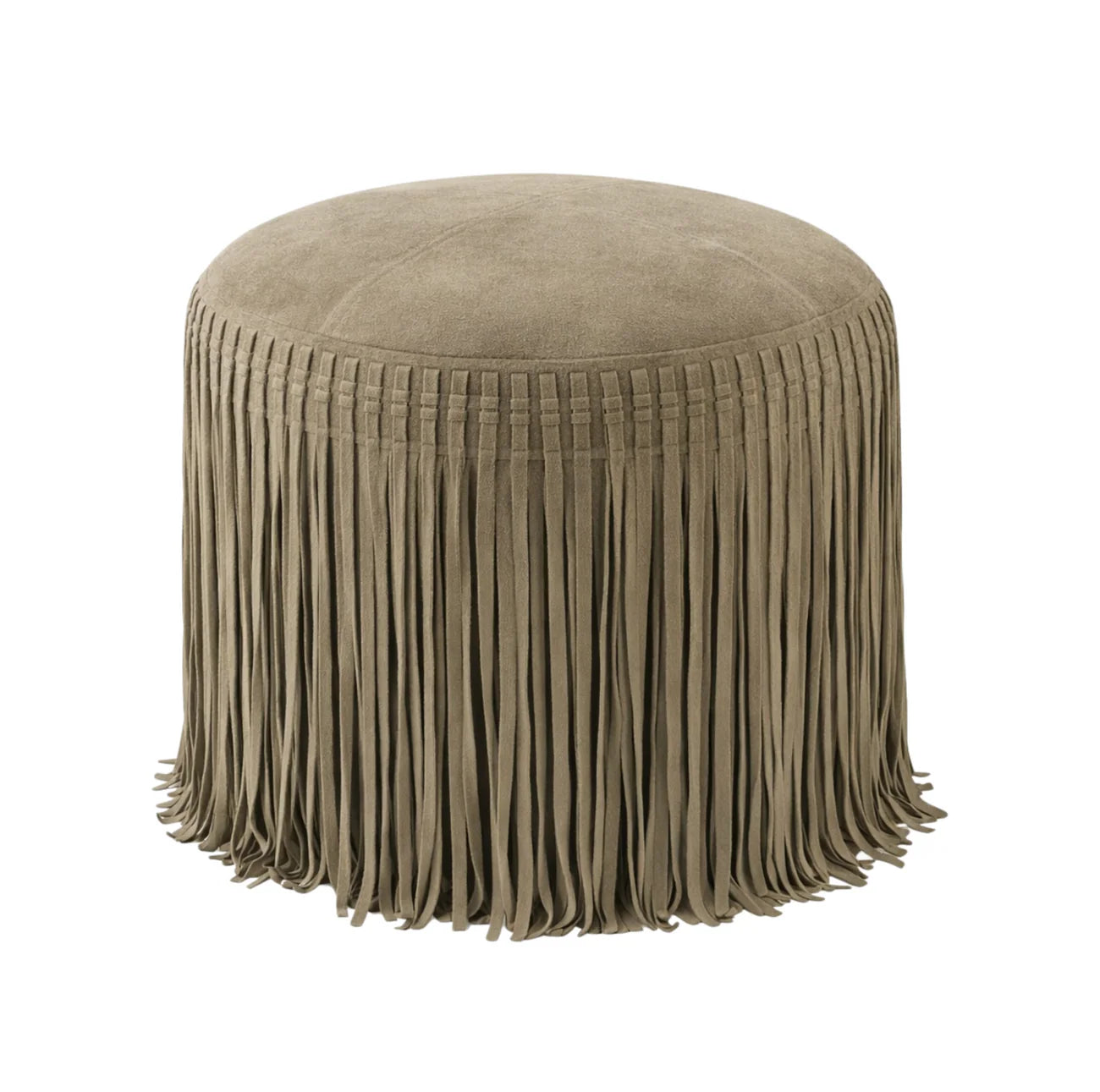 Mushroom Suede Pouf with Fringe