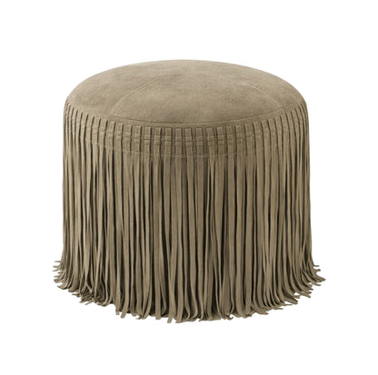 Mushroom Suede Pouf with Fringe