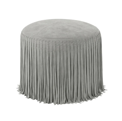 Stone Grey Suede Pouf with Fringe