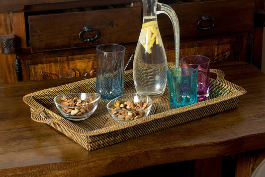 Rattan Rectangular Serving Tray with Handles
