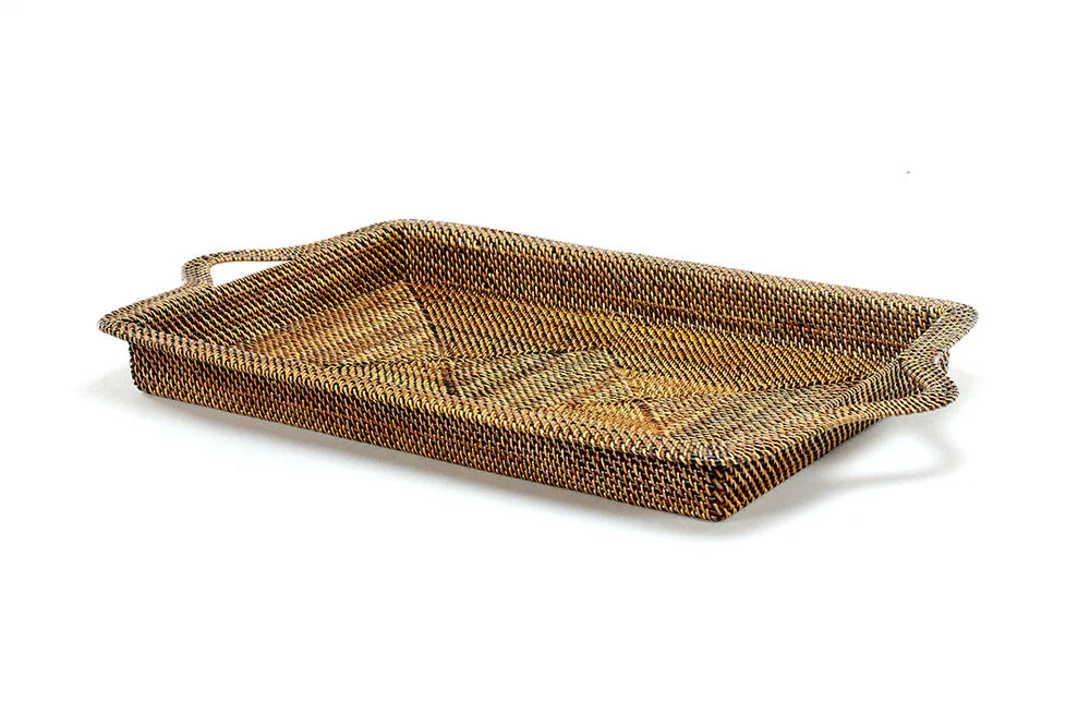 Rattan Rectangular Serving Tray with Handles, Calaisio