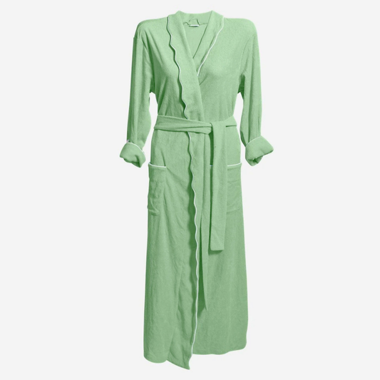 Women's Long Scallop Lightweight Robe in Basil