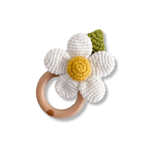 White Flower Rattle Teether