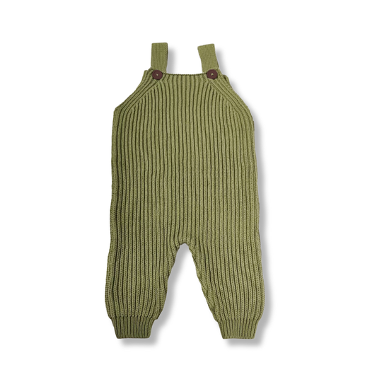 Cotton Brioche Overalls in Moss