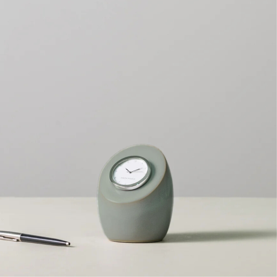 Simon Pearce Addison Pottery Clock in Gift Box, Moss Glen