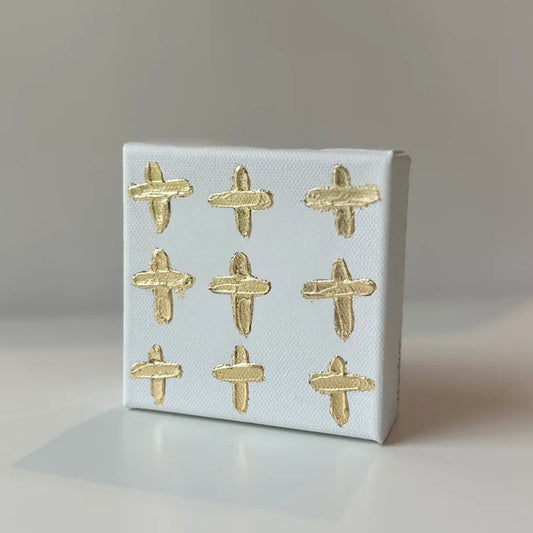 6 x 6 Nine Gold Painted Crosses Canvas
