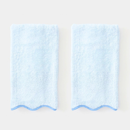 Pair of Scalloped Hand Towels in Blue