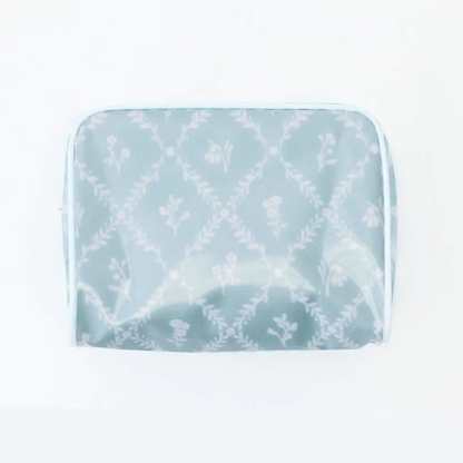 Patterned Toiletry Bag in Blue Trellis