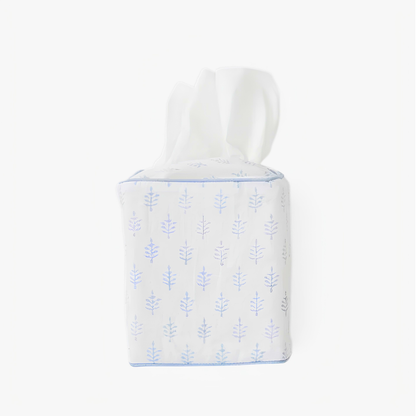 Light Blue Leaf Cotton Tissue Box Cover