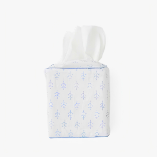 Light Blue Leaf Cotton Tissue Box Cover