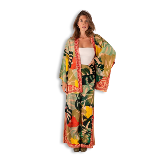 Exotic Leaves Cotton Wide Leg Trousers M/L