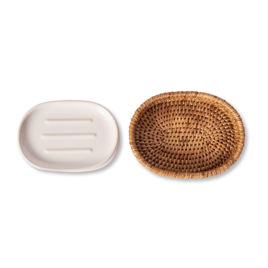 Rattan Oval Soap Dish with Ceramic Insert