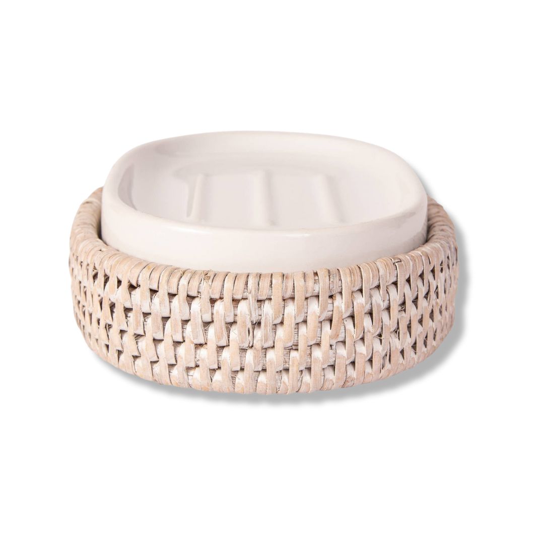 Rattan Oval Soap Dish with Ceramic Insert
