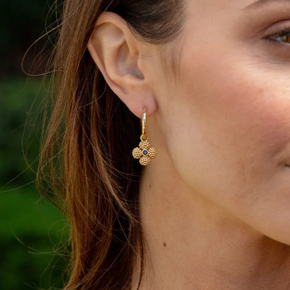 Berry Clover Hoop Earrings with Double Sided Charm in Blue Labradorite, Capucine de Wulf