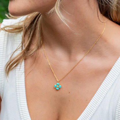 Berry Clover Double Sided Charm Necklace, 16"+2" in Turquoise, Capucine de Wulf