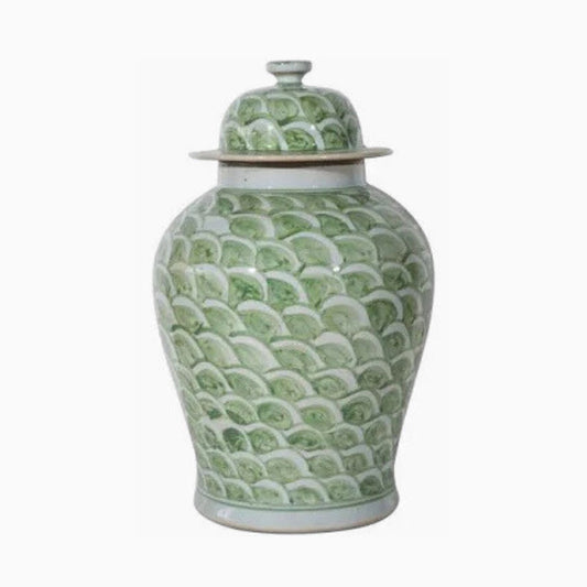 Fish Scale Temple Jar in Mint Green - Large