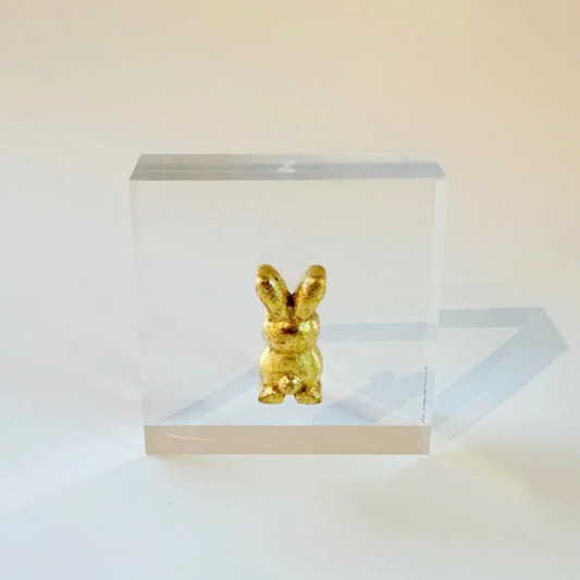 3 x 3 Gold Bunny Intaglio Acrylic Block