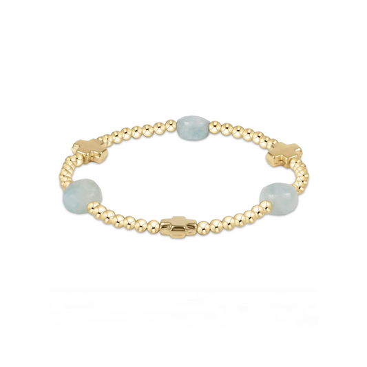 enewton Signature Cross Admire Gold Pattern 3mm Bead Bracelet, Aquamarine