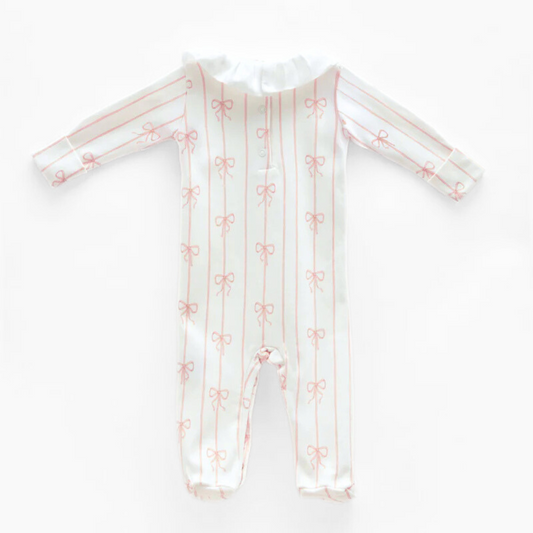 Baby Footed Onesie, Pink Ribbon | Atelier Babbi