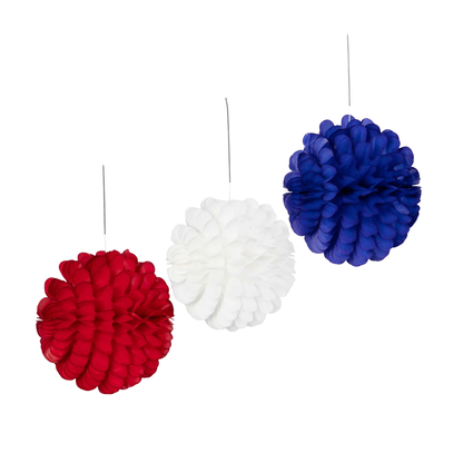 Honeycomb Patriotic Ruffled Balls, Assort. Set of 3