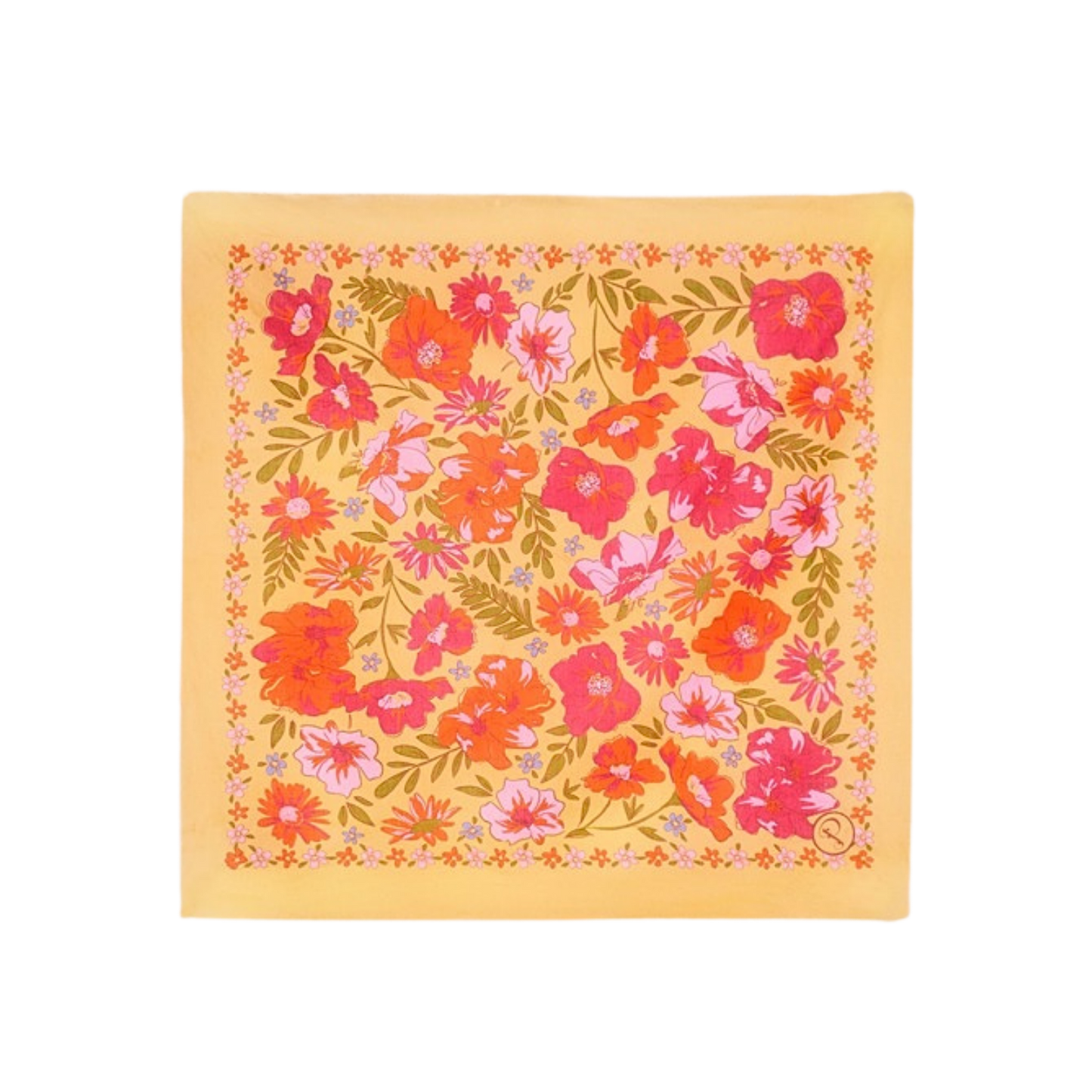 Sketched Florals Cotton Bandana in Mustard