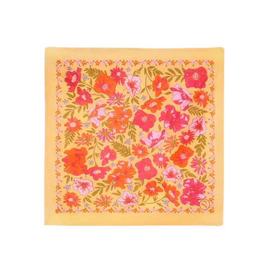 Sketched Florals Cotton Bandana in Mustard
