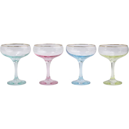 Set of 4 Vietri Rainbow  Assorted Coupe Champagne Glasses