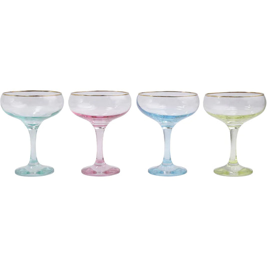 Set of 4 Vietri Rainbow  Assorted Coupe Champagne Glasses