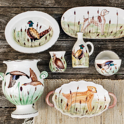 Vietri Wildlife Pheasant Small Rimmed Oval Bowl
