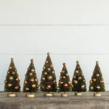 SET/6 Green Bottlebrush Trees with Glittered Bulbs, Set of 6