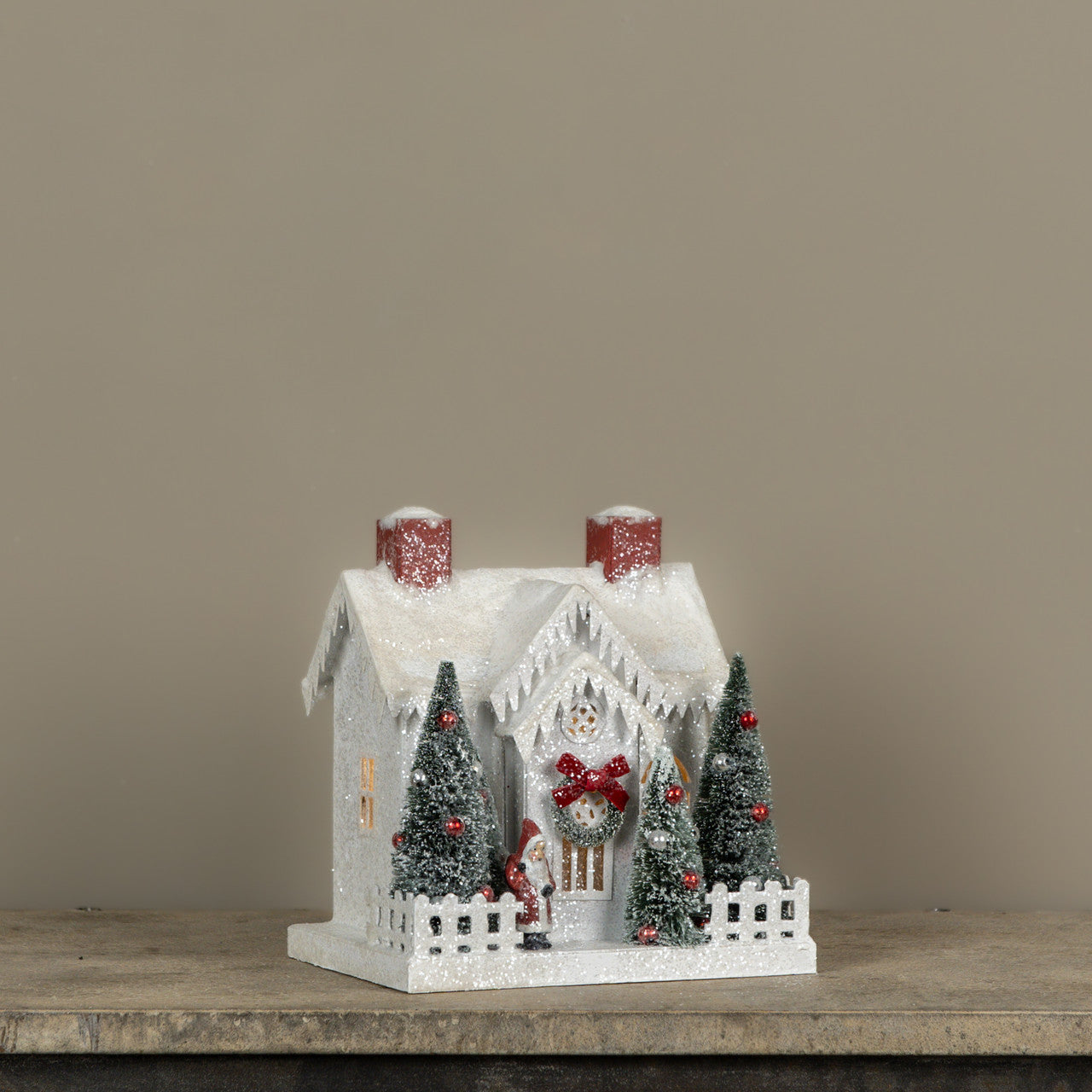 Lighted White House with Red Bow
