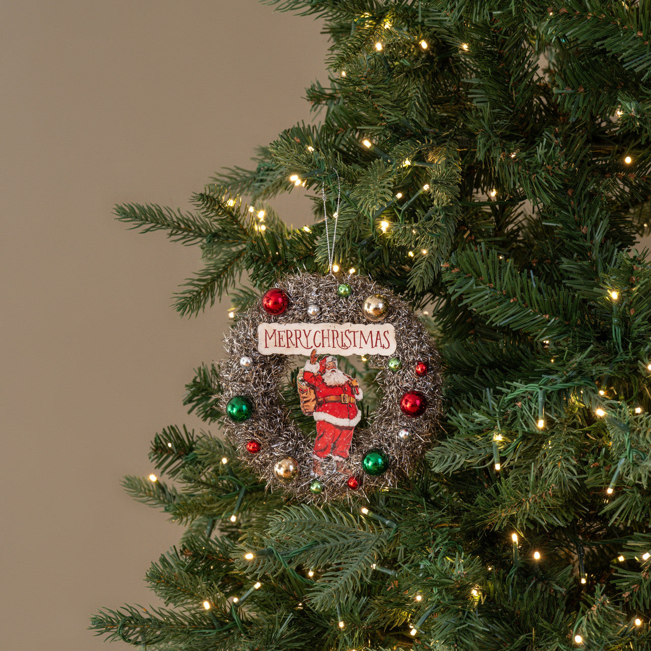 "Merry Christmas" Tinsel Wreath Ornament