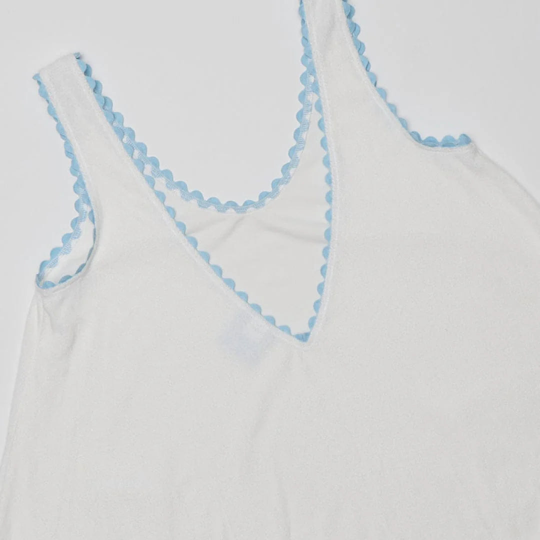 Women's Swing Dress in White with Light Blue