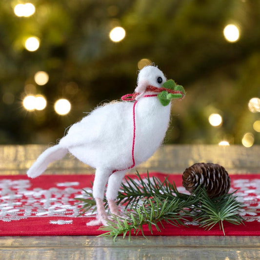 Wool Dove with Holly