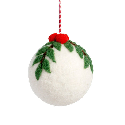 Wool Ball Ornament with Holly