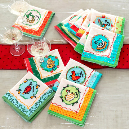 12 Days Embroidered Cocktail Napkins (Set of 12)