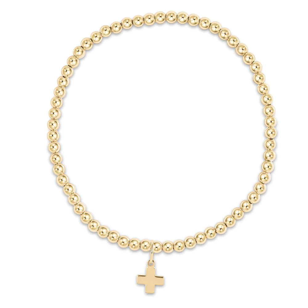 enewton Classic Gold 3mm Bead Bracelet-Signature Cross Gold Charm