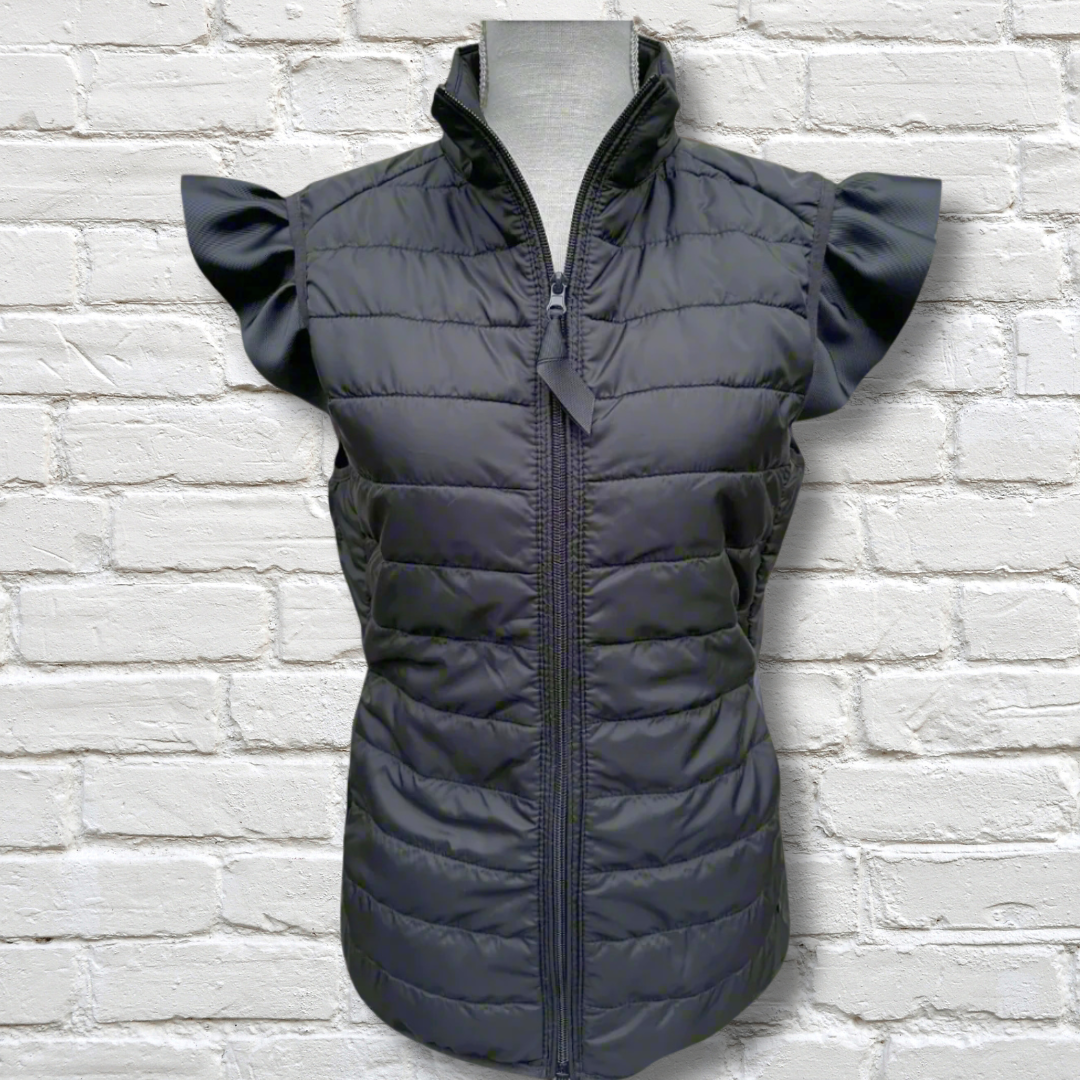 Maggie May Ruffled Shoulder Vest, Black