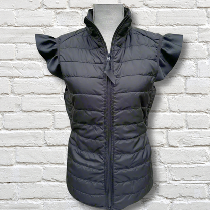 Maggie May Ruffled Shoulder Vest, Black