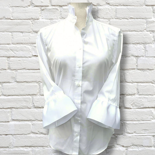 Barbara Ann Poplin Trim Button Up, White